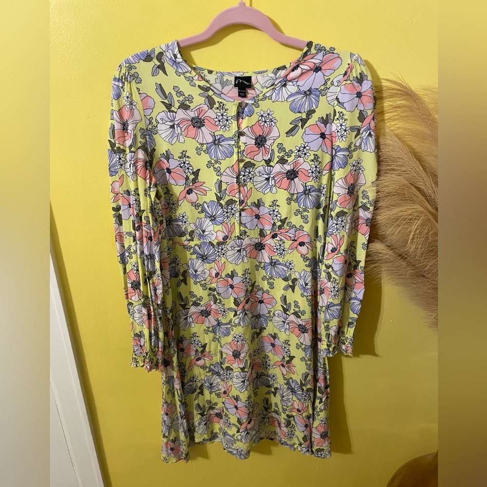 ☀️Art Class Floral Long Sleeve Dress - Yellow and Pink